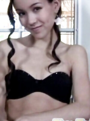 Tiny Tabby With Small Boobs Masturbating With Dildo